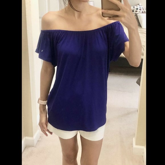 NWT Vintage Express Womens Blouse Small Purple Draped Off Shoulder Going Out Top - Picture 1 of 7